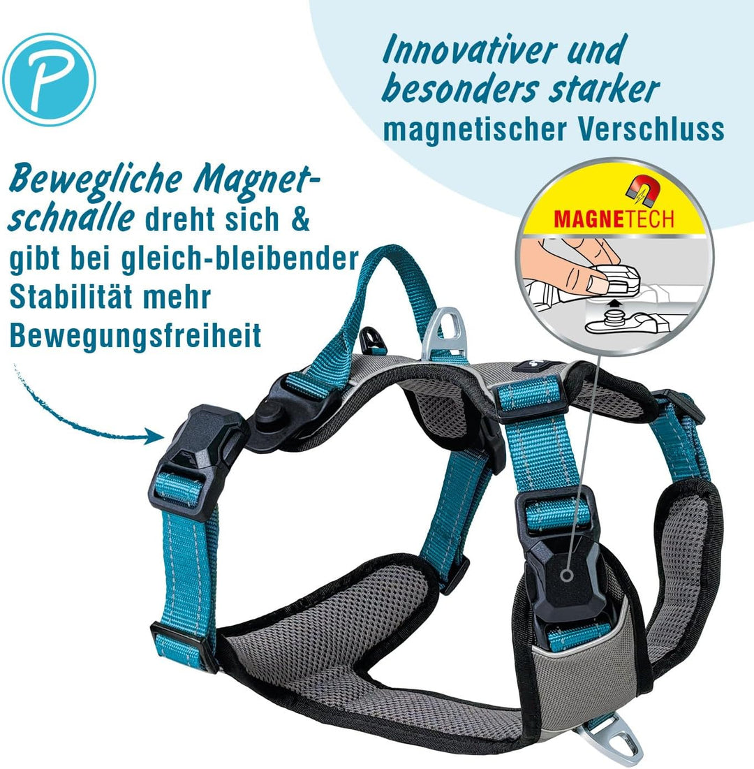 Petlando Hundegeschirr Magnetech– Innovative Magnetschnalle, mit Griff, Zwei D-Ringe, reflektierend,