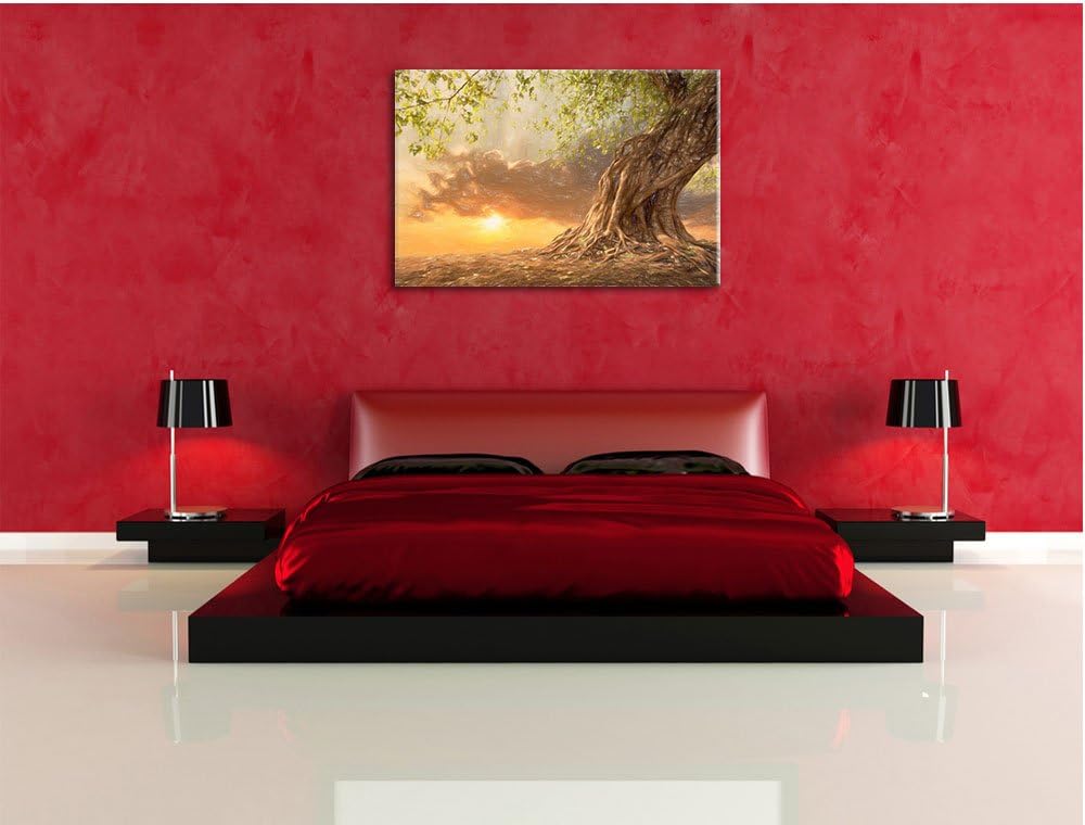 Pixxprint Verwurzelter starker Baum als Leinwandbild/Grösse: 100x70 / Wandbild/Kunstdruck/fertig bes