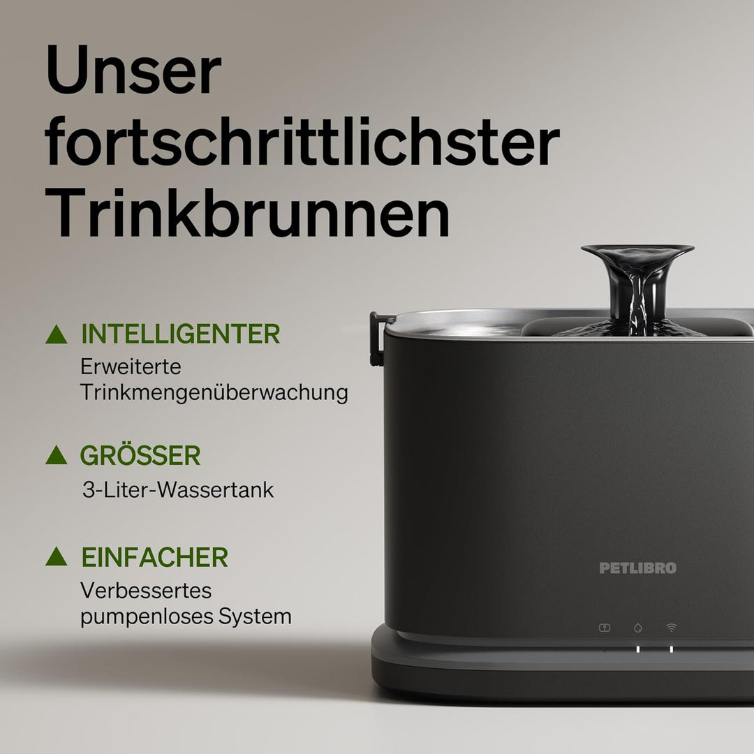 PETLIBRO Verbesserter Katzenbrunnen, Dockstream 2 Smart App-Überwachungs Trinkbrunnen für Katze, 3L