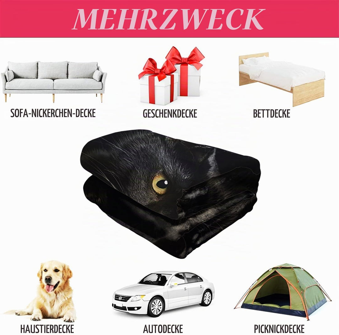 YISUMEI Decke 150x200 cm Kuscheldecken Sanft Flanell Weich Fleecedecke Bettüberwurf Schwarze Katze 1