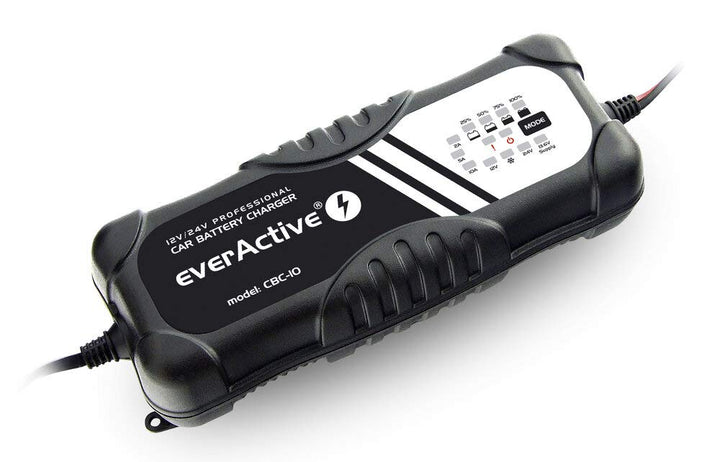 everActive KFZ Motorrad Ladegerät, 12V 24V, Spannung 10A, vollautomatisch, schnell, LED-Anzeige, Mik