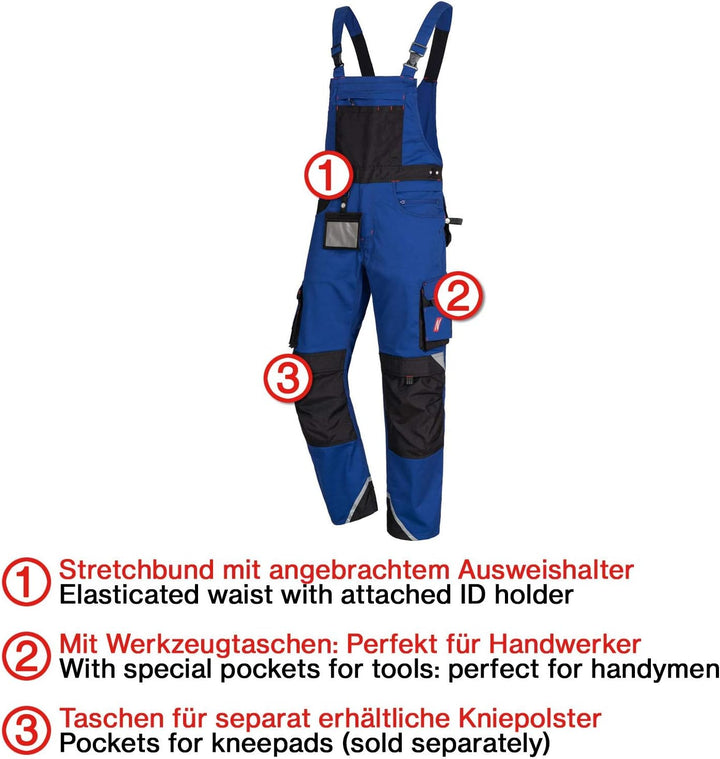 Nitras Motion Tex Pro FX Lange Arbeitshose für Damen/Herren - Latz-Bundhose 62 Blau, 62 Blau