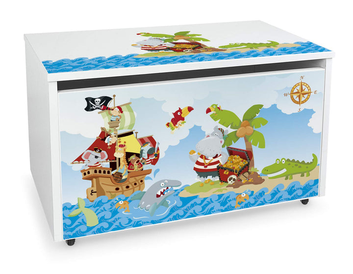 Leomark Holz Spielzeugkiste auf Rädern, Sitzbank mit Stauraum, Spielzeugkiste mit Deckel, Kinderbank