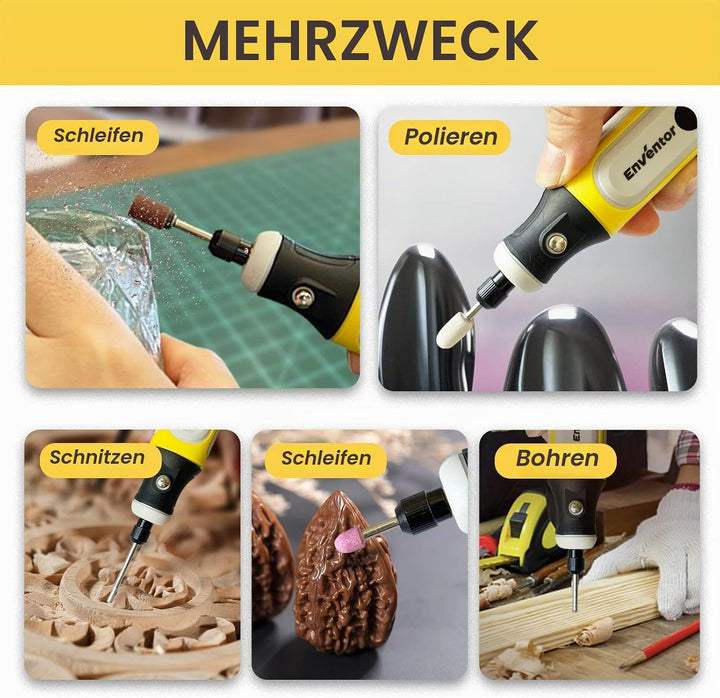 ENVENTOR Mini Multifunktionswerkzeug Akku, 4V Rotationswerkzeug mit 75 Zubehör, 5000-16000RPM, 3 Ein