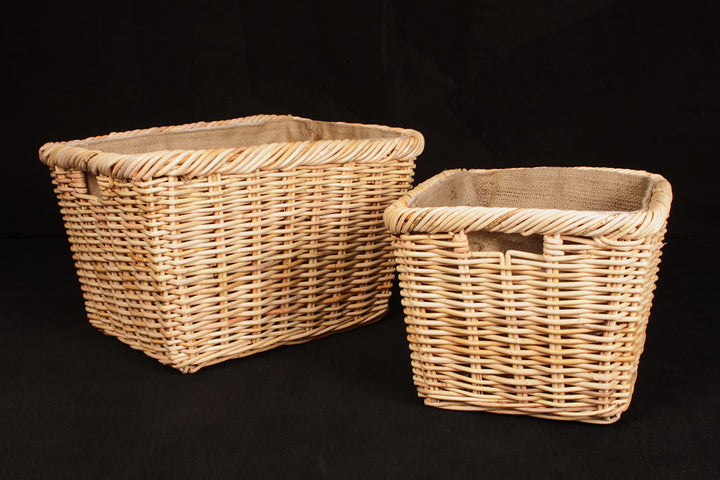 Rattan-Kaminholzkorb mit Jutestoff, Feuerholzkorb, Brennholzkorb aus hochwertigem Naturrattan (50 x