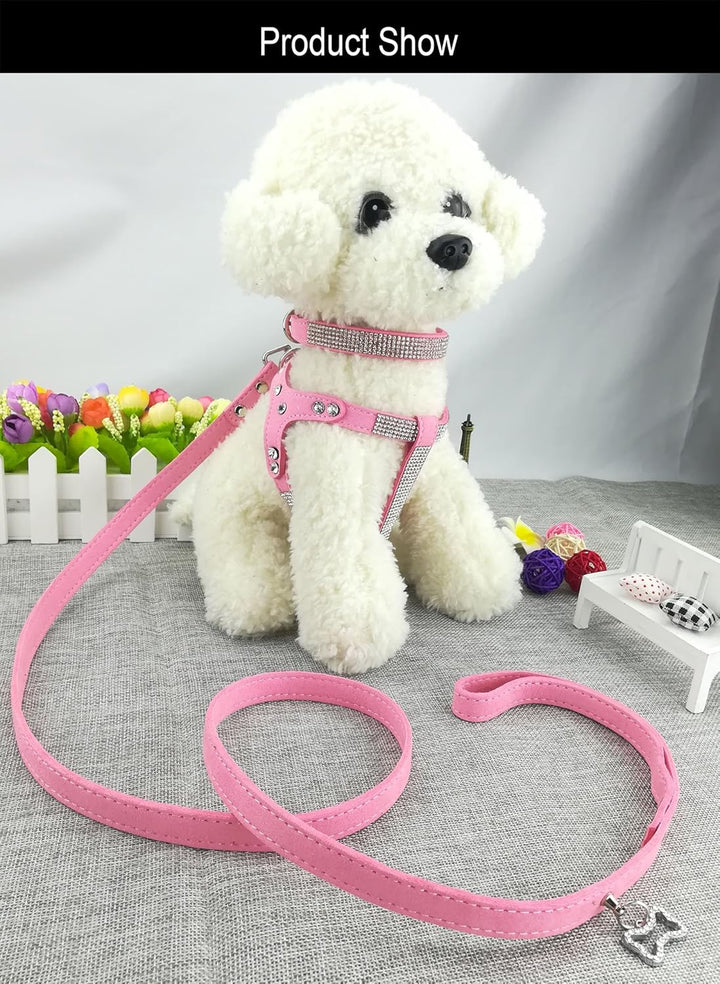 Hundehalsband &amp; Geschirr &amp; Leinen Sets Mode Komfortable Hundehalsband Diamante mit Geschirr &amp; Leinen