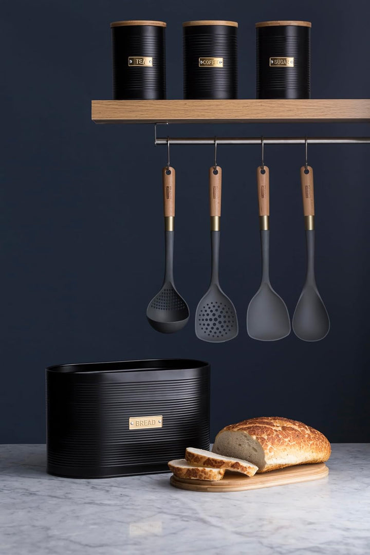 Typhoon Living Brotkasten mit Bambus Deckel, Schwarz Matt / Gold, 34 x 19.5 x 20.5 cm Schwarz, Schwa
