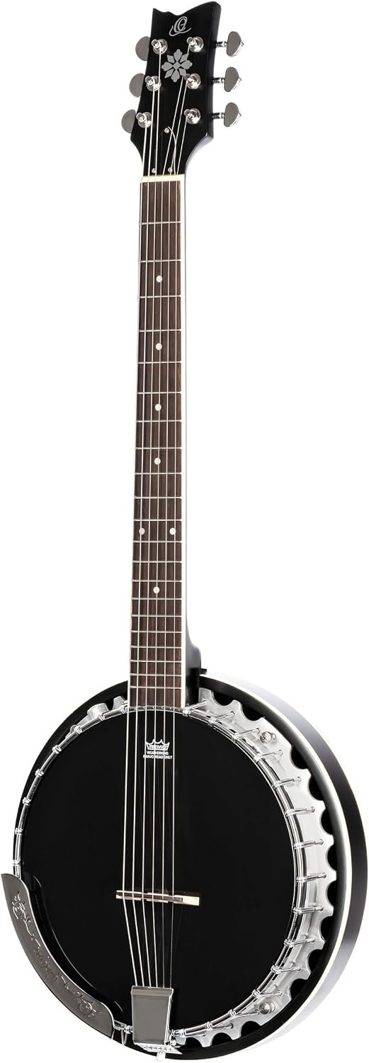 Ortega Raven Serie Banjo (6-Saiter, Pickup, Volume Regler, Luxus-Gigbag) schwarz, OBJE350/6-SBK