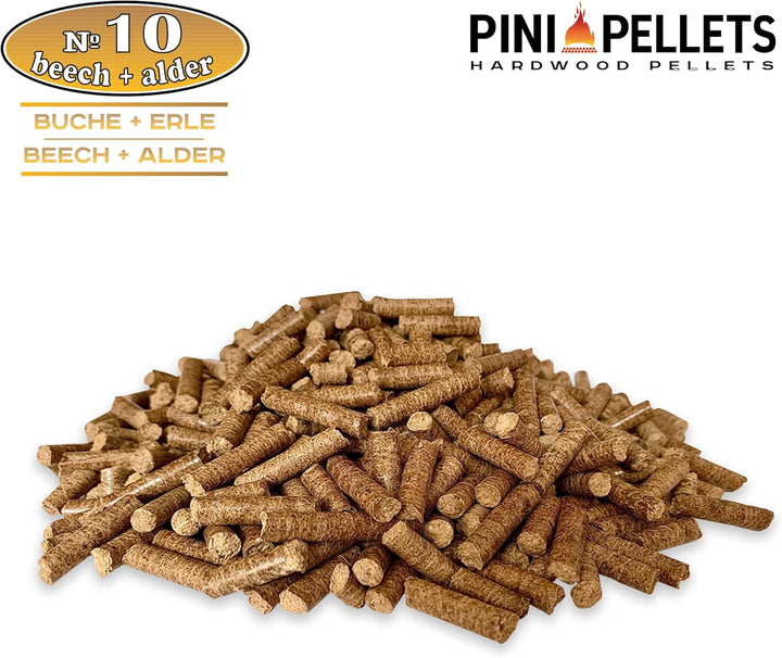 PINI Grillpellets № 10 Buche Erle Mix 10 kg BBQ Hartholzpellets zum Grillen Räuchern Smoken