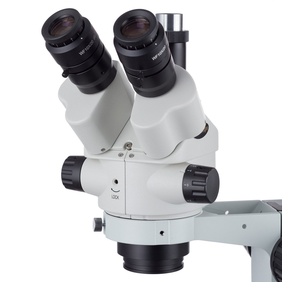 AmScope SM-4NTP-FRL Simul-Fokales Stereo Zoom Mikroskop auf Doppelarm-Auslegerständer mit Fluoreszie