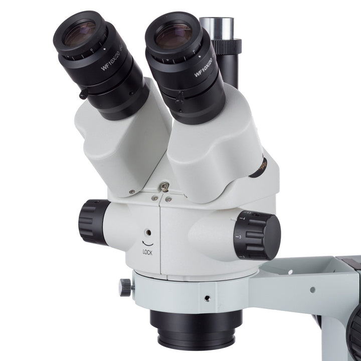 AmScope SM-4NTPX-144 Simul-Focal Stereo Zoom Mikroskop auf Boom Ständer mit einem LED Ring Light, 3.