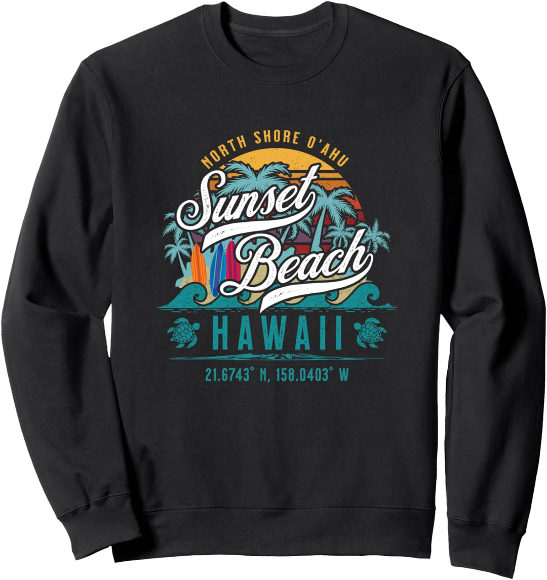 Sunset Beach North Shore Oahu Hawaii Retro-Sonnen-Sandsurfen Sweatshirt