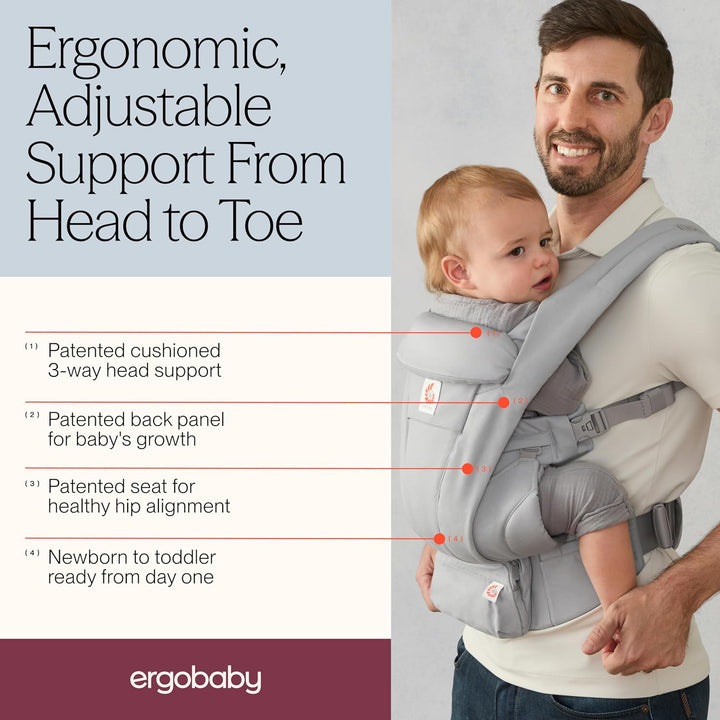 Ergobaby Omni Deluxe All-in-One Babytrage für Neugeborene ab Geburt bis 20kg, Ergonomische 4-Positio