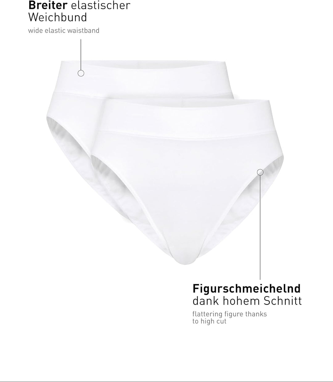 CALIDA Elastic Duopack Slip Damen, im Doppelpack, high Waist 36-38 Weiss, 36-38 Wei&amp;