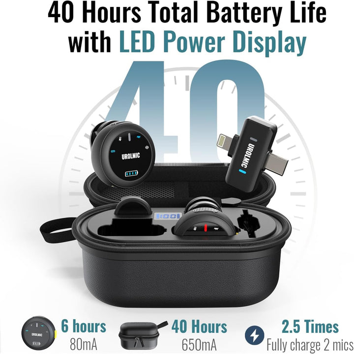 2-in-1 Lavalier-Mikrofon, 40 Std Akku, Profi-NR, Magnetbefestigung, 55m Reichweite, für IOS & Androi