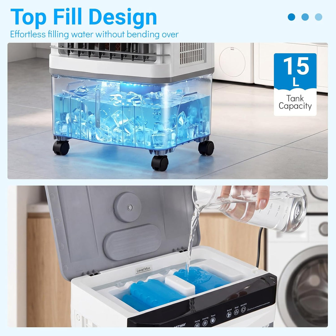 COSTWAY Luftkühler mit Wasserkühlung, mobile Klimaanlage ohne abluftschlauch leise, Kühlventilator m