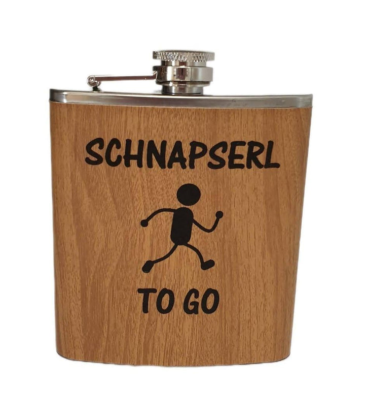 Edelstahl Flachmann 170ml in Holzoptik – Ideal für Unterwegs, Robust &amp; Langlebig, Trinkflasche, Gesc