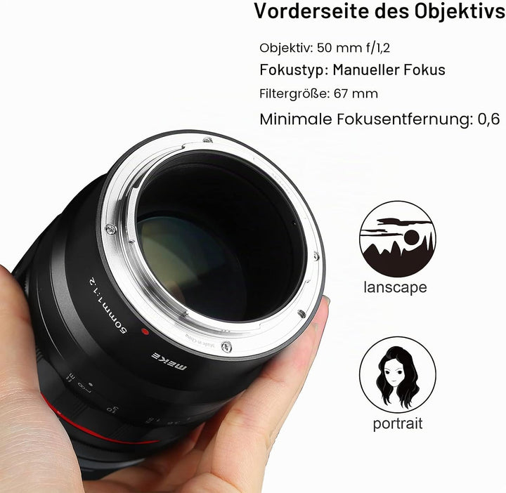 Meike MK-50 mm F1.2 grosse Blende Vollrahmen manueller Fokus Fixobjektiv für Z-Mount Z5 Z6 Z7 Z50