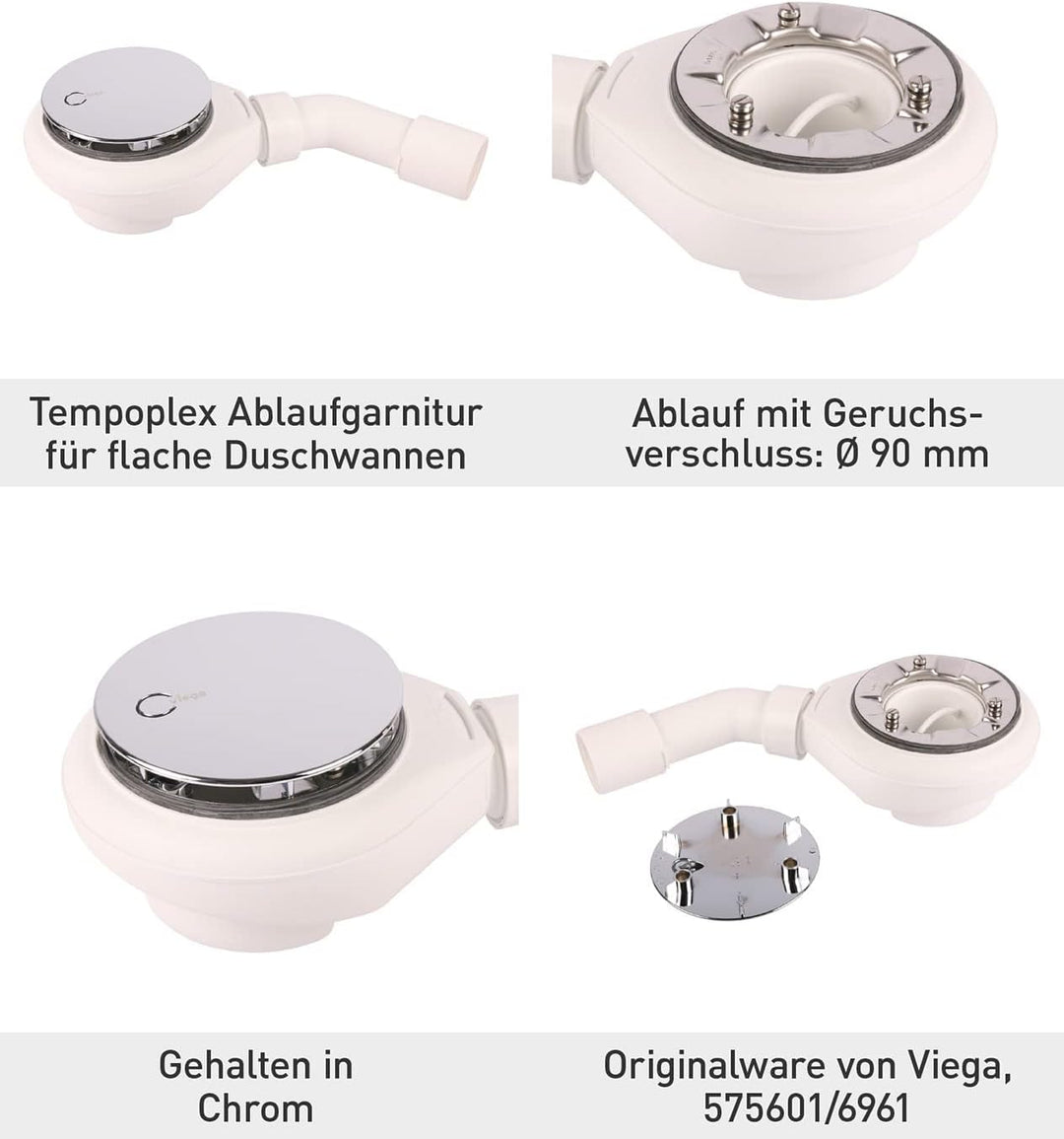 Viega Ablaufgarnitur für flache Duschwannen Tempoplex | 575601 | Ablaufgarnitur für superflache Brau