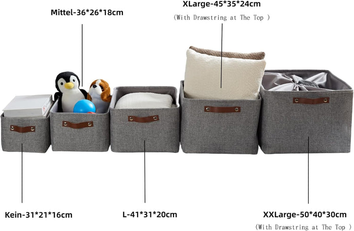 Mangata Faltbare Aufbewahrungskörbe mit Deckel,[4 Pack] Grau Canvas-Stoff Aufbewahrungsbox für Spiel