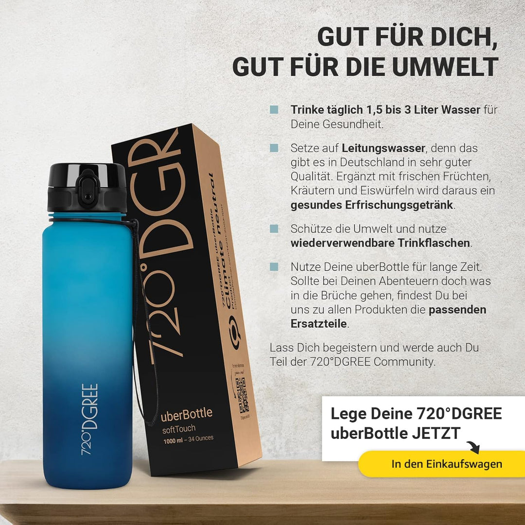 720°DGREE Trinkflasche “uberBottle“ +Sieb - 350ml, 500ml, 650ml, 1000ml, 1,5l, 2l - BPA-Frei - Wasse