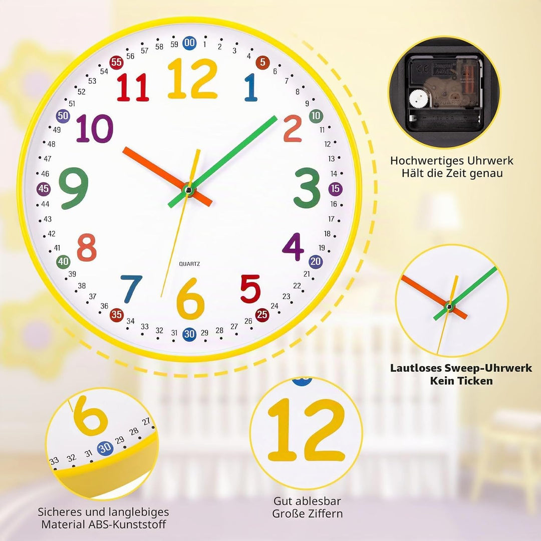 ACCSHINE Wanduhr Kinder Lautlos Wanduhr Vintage 30cm Quarz Gross Batterie Betriebene Einfach zu Lese