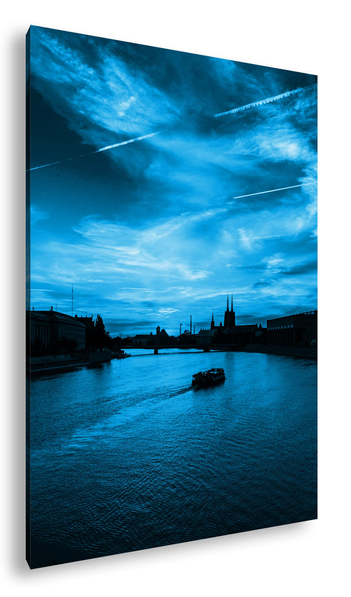 deyoli Stadt an einem Fluss in Polen Format 80x60 Effekt: Monocrome Blau als Leinwandbild, Motiv fer
