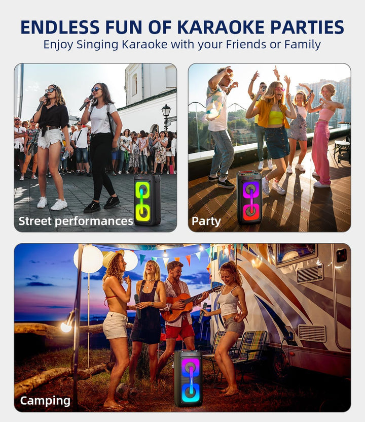 Karaoke Maschine mit 2 mikrofonen,tragbarer Bluetooth Karaoke Anlage mit LED Lichtern,PA System,idea