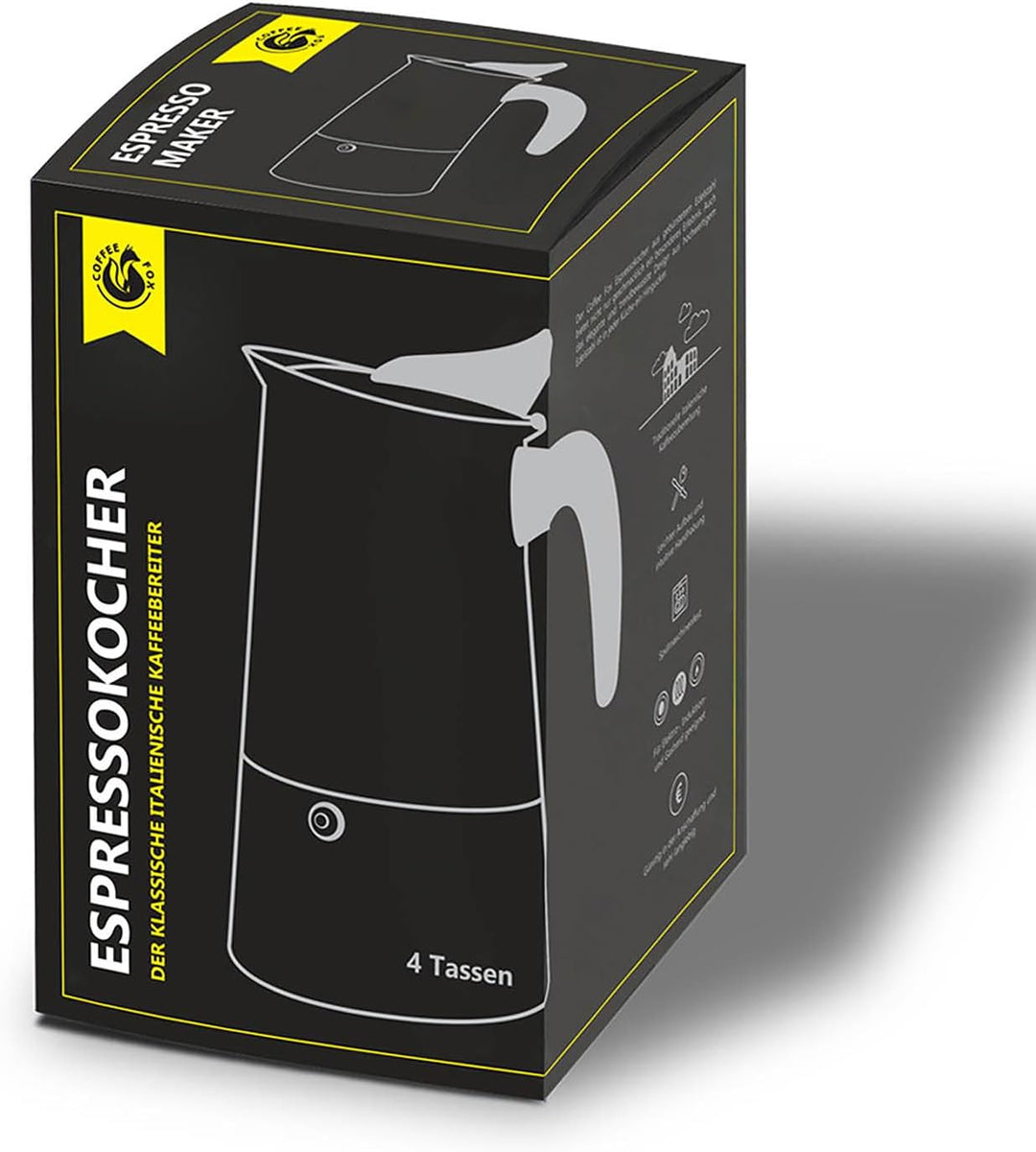 Coffee Fox® Espressokocher aus Edelstahl - Kaffeebereiter Kaffeekocher Espresso-Kanne (6 Tassen - 30