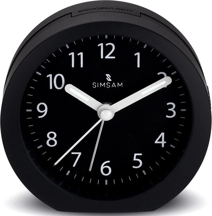 SIMSAM Wecker Analog ohne Ticken mit Batterie, Licht (Schwarz-Schwarz), Schwarz-schwarz