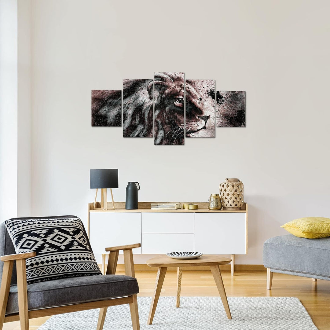 Runa Art Wandbilder Afrika Löwe 5 Teilig Bild auf Vlies Leinwand Deko Wohnzimmer Schlafzimmer Gross