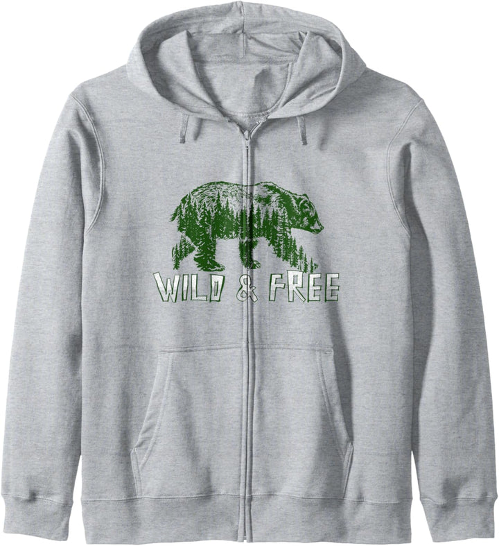 Wild & Free Grizzly Bear and Trees Sketch Illustration Kapuzenjacke