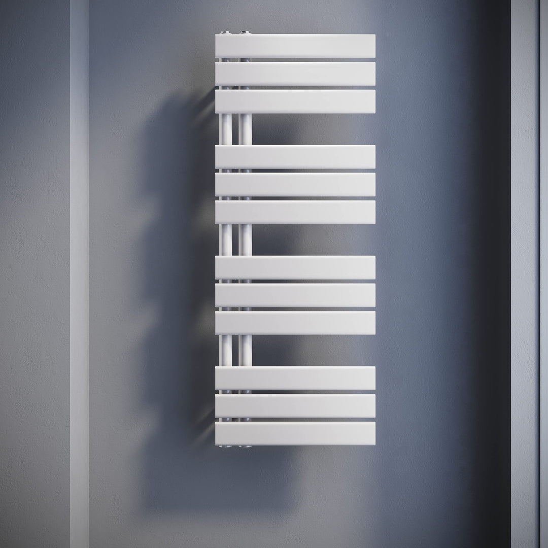 SONNI Badheizkörper Flach Handtuchtrockner 1038 x 400 mm Weiss Handtuchwärmer Seitenanschluss Panel