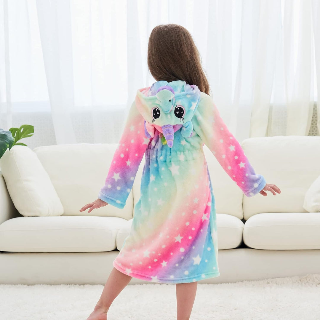 Ceruwum Einhorn Bademantel für Mädchen Weich Fleece Morgenmäntel mit Kapuze 5-6 Jahre Rosa/Blau, 5-6