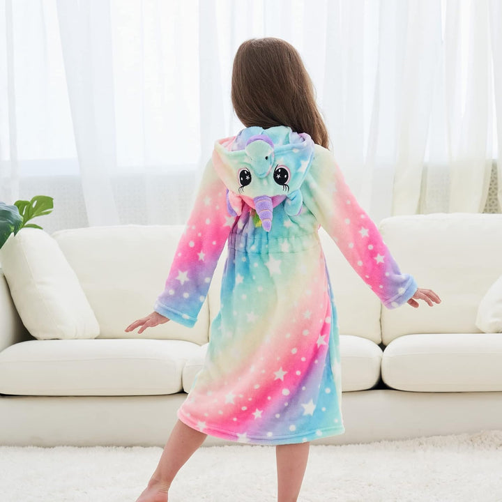Ceruwum Einhorn Bademantel für Mädchen Weich Fleece Morgenmäntel mit Kapuze 3-4 Jahre Rosa/Blau, 3-4