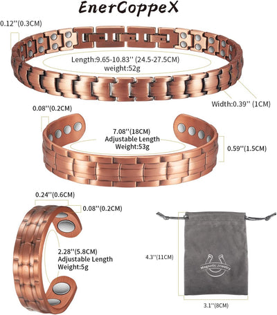 EnerCoppeX Magnetisches Schmuckset aus reinem Kupfer, Fusskettchen, Armband, Ring, Tragemagnet, inkl