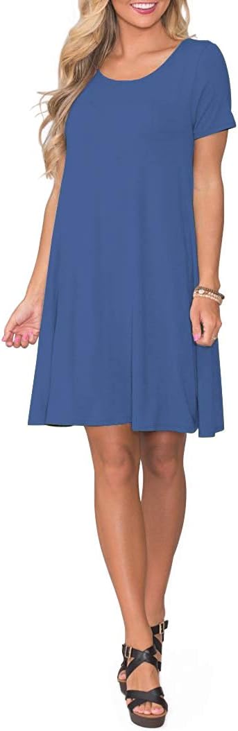 AUSELILY Damen Kleider Sommer Kurzarm Shirtkleider Kurz Sommerkleider Leicht Freizeitkleid mit Tasch