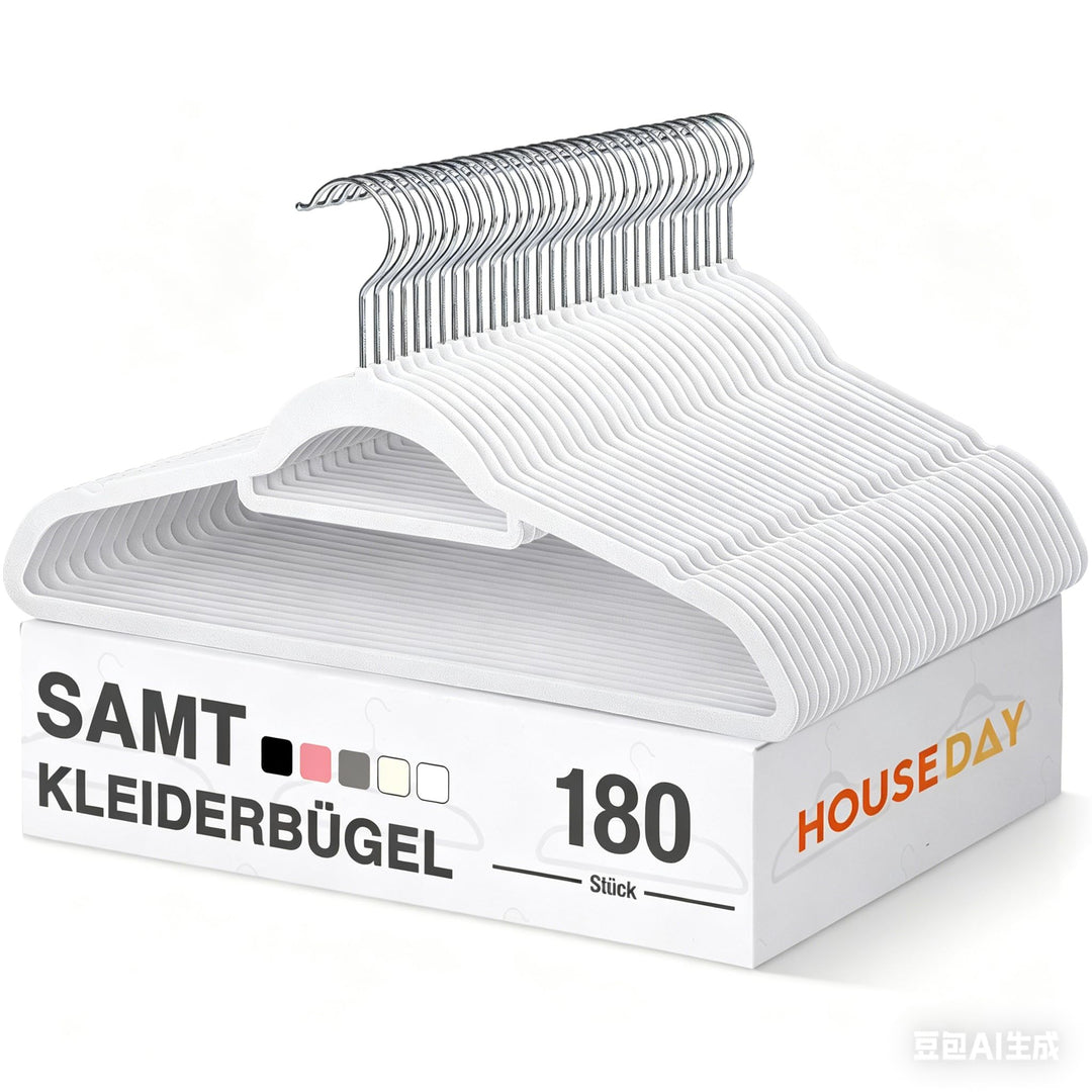 HOUSE DAY Kleiderbügel Samt 180 stück,Kleiderbügel Platzsparend Rutschfester mit Krawattenhalter,361