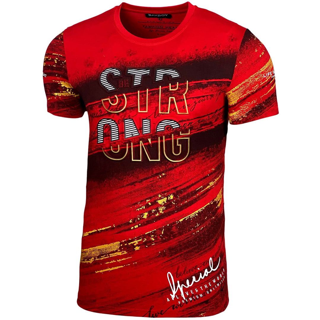 Herren Rundhals Vintage T-Shirt Kurzarm Slim Fit Design Fashion Top Print Shirt B-2778, Rot