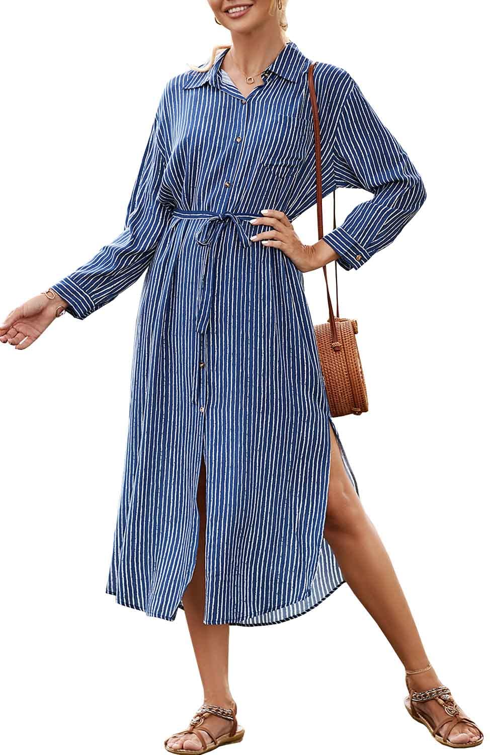 Orshoy Damen Strandkleid Hemd Langarmshirt Bikini Cover Up Freizeithemd Button Down Bluse Shirt Stra