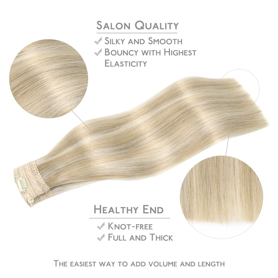 WENNALIFE Secret Hair Extensions Echthaar, 40cm 16 Inch 95g Aschblond Highlights Platinblond Haarver