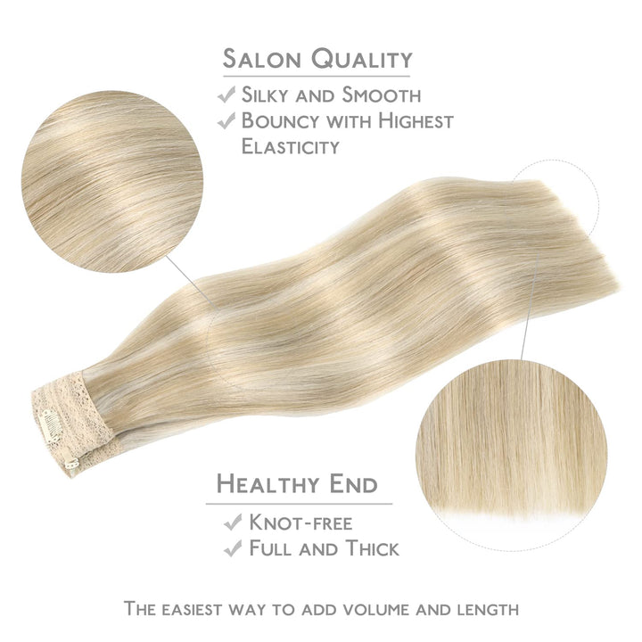 WENNALIFE Secret Hair Extensions Echthaar, 40cm 16 Inch 95g Aschblond Highlights Platinblond Haarver