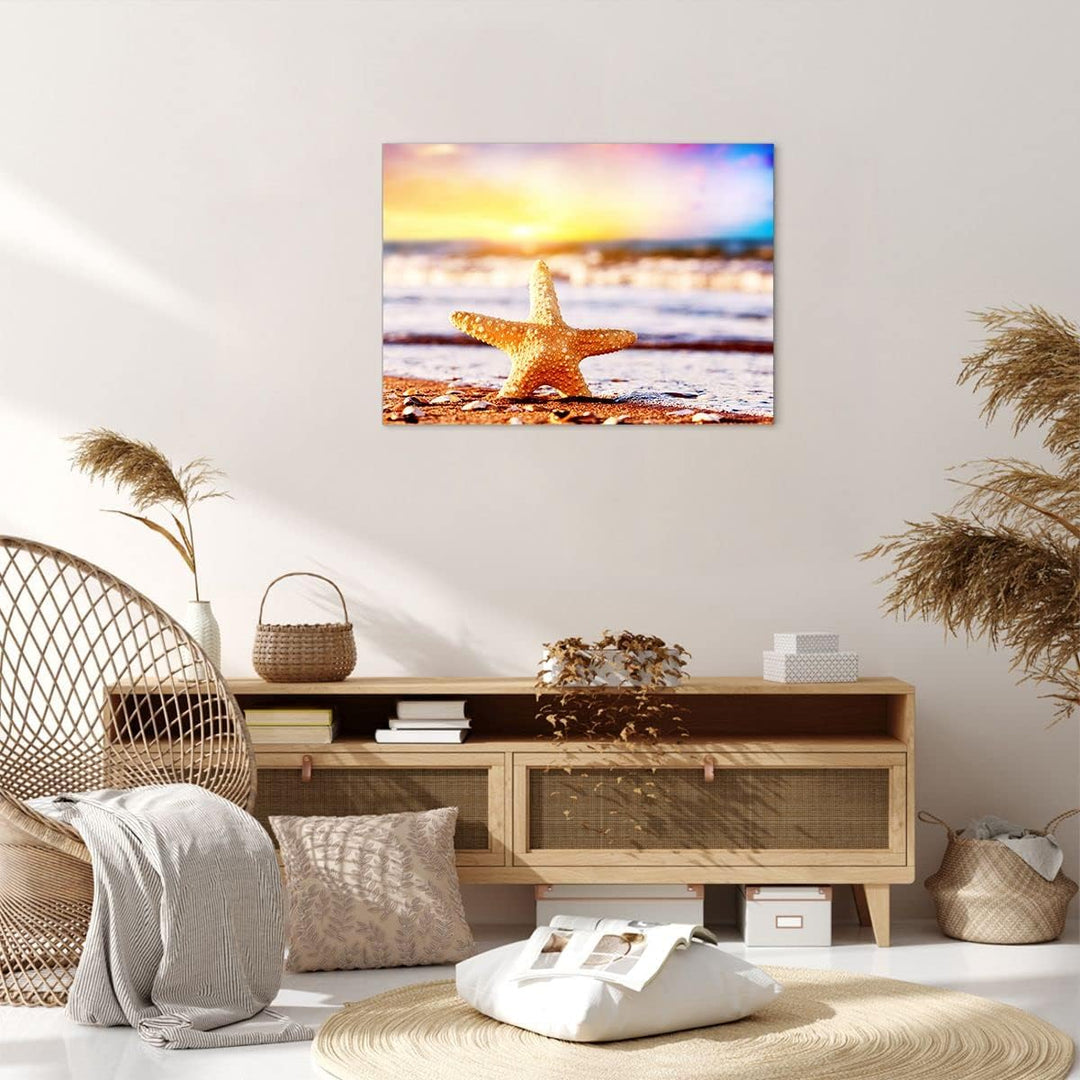Bilder auf Leinwand Starfish Strand Sand Ozean Leinwandbild 70x50cm Wandbilder Dekoration Wohnzimmer