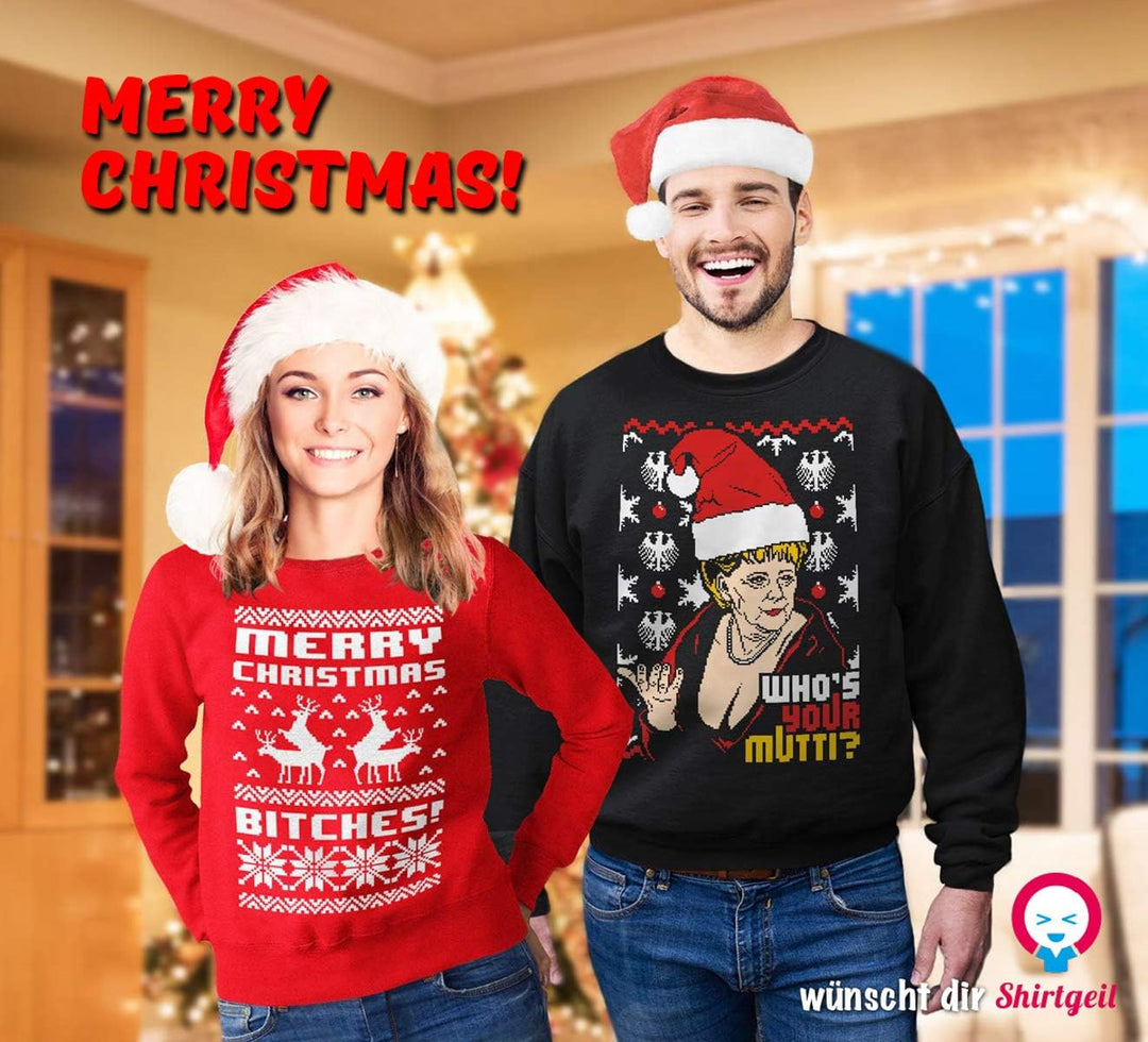 Pullover Herren Geiler Hässlicher Weihnachtspullover mit Angie - Who's Your Mutti? Sweatshirt