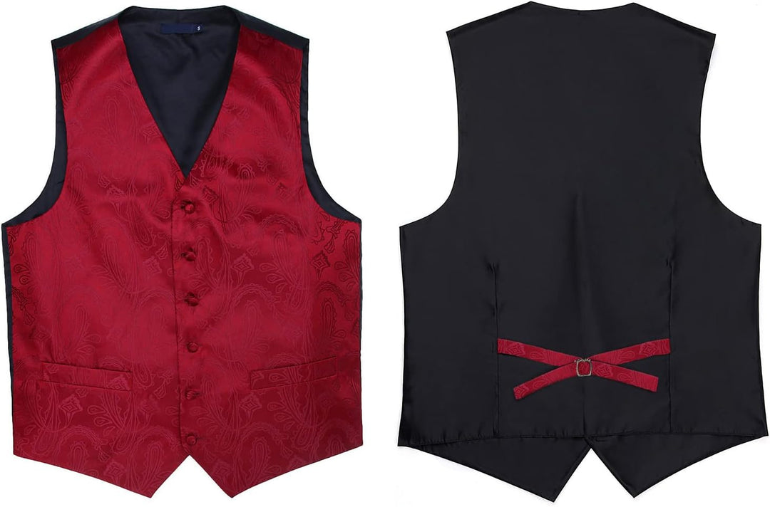 Enlision Herren Paisley Floral Jacquard Weste & Krawatte und Pocket Square Weste Anzug Set 4XL C-Bur