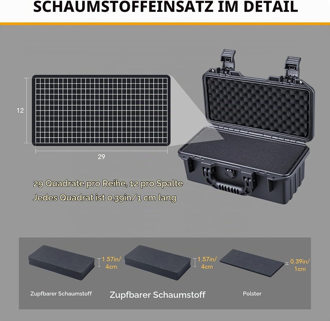 Lykus HC-3021 Wasserdicht Koffer mit anpassbar Rasterschaumstoff, Innengrösse 30,6x13,5x11,8 cm, Pas