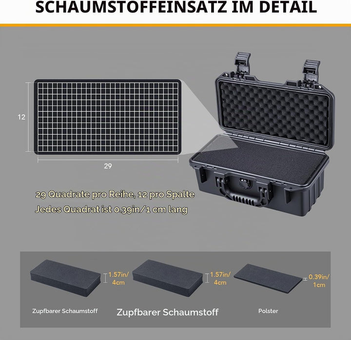 Lykus HC-3021 Wasserdicht Koffer mit anpassbar Rasterschaumstoff, Innengrösse 30,6x13,5x11,8 cm, Pas