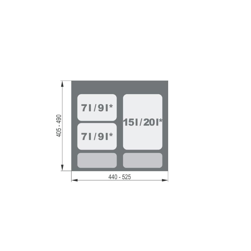 REJS Mülltrennsystem Küche für 60 cm Schrank 3-fach 1 x 15L + 2 x 7L mit Deckel & Griff Einbau Abfal