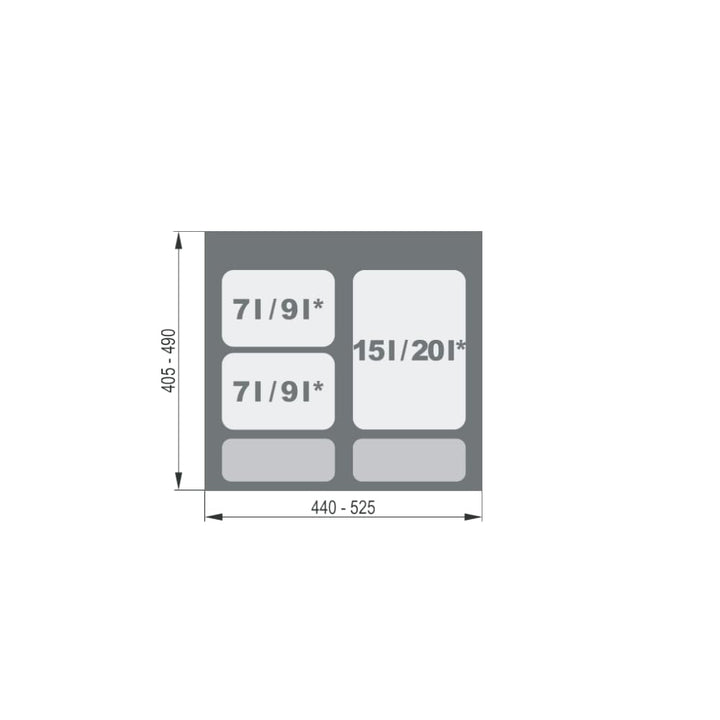 REJS Mülltrennsystem Küche für 60 cm Schrank 3-fach 1 x 15L + 2 x 7L mit Deckel & Griff Einbau Abfal