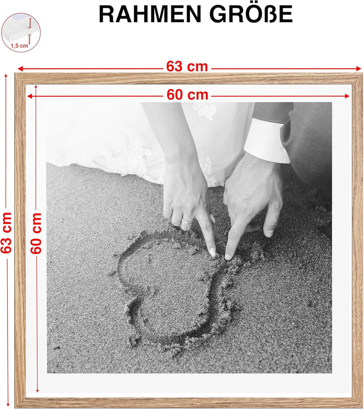 CABBEL 1x Bilderrahmen 60x60 cm Eiche Rahmen 1-Pack | Dokumentenrahmen, Collage, Poster | MDF Holz-P